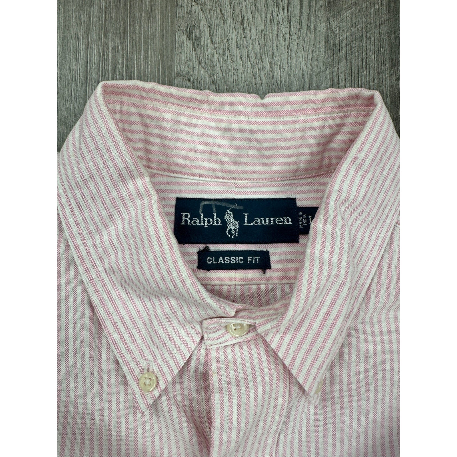 Ralph Lauren Classic Fit Striped Short Sleeve Button Down in Pink White — Size L // Preowned