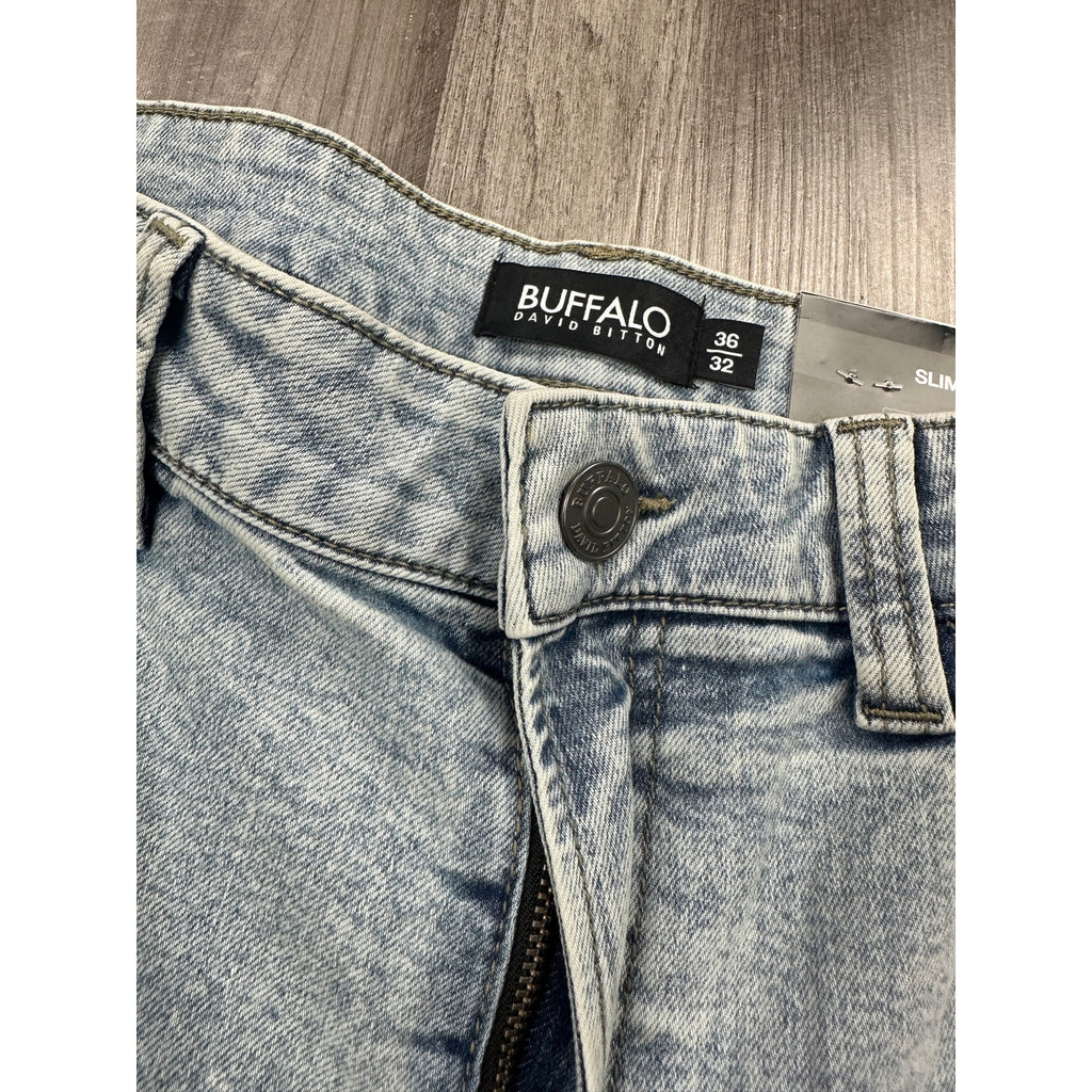 Buffalo David Bitton Ash Slim Fit Stretch Jean in Bleached and Blasted — Size 36x32