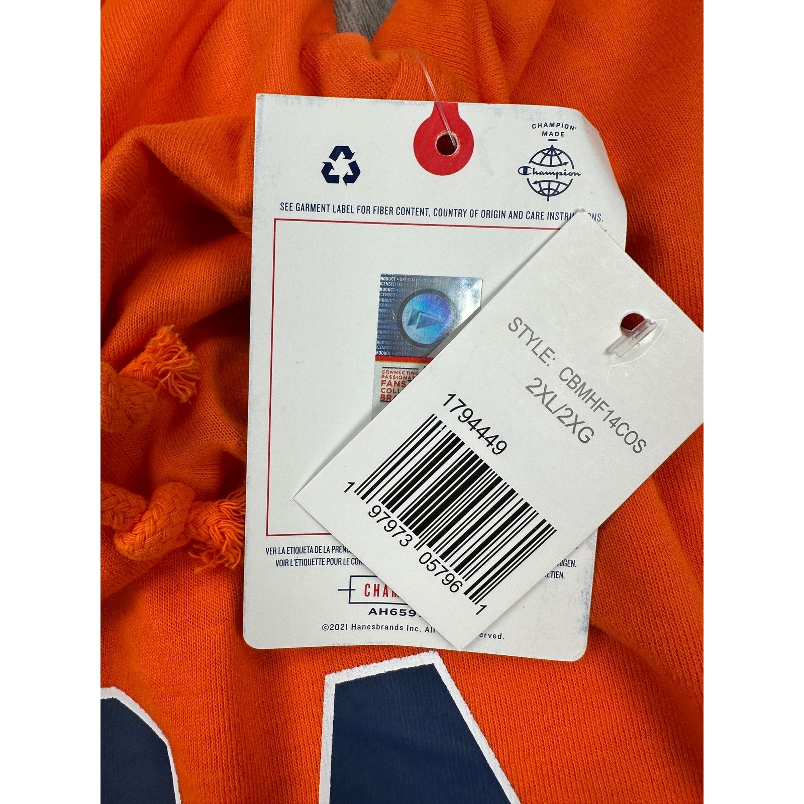 Champion UTSA Roadrunners Long Sleeve Hooded Soft Tee in Bright Orange — Size 2XL