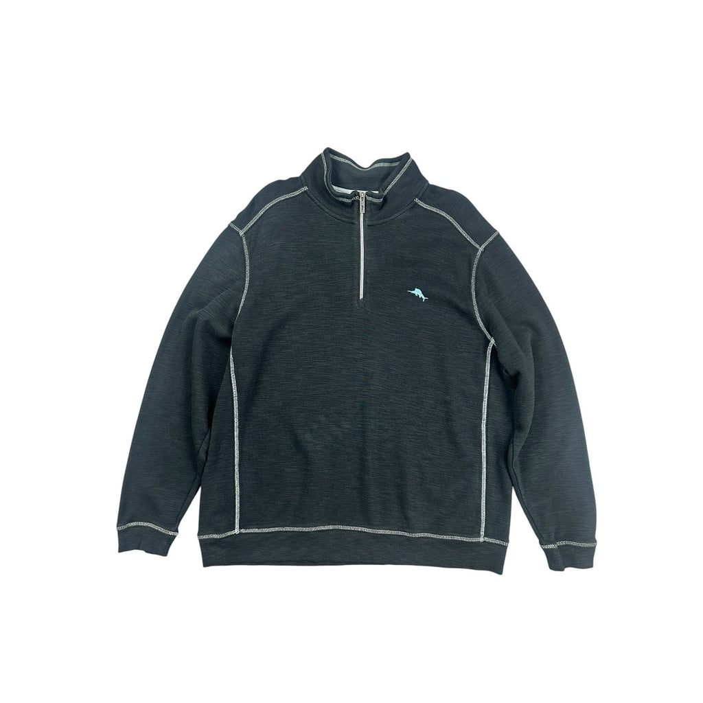 Tommy Bahama Montego Beach Mock Neck Quarter Zip Pullover in Black — Size 2XL // Preowned