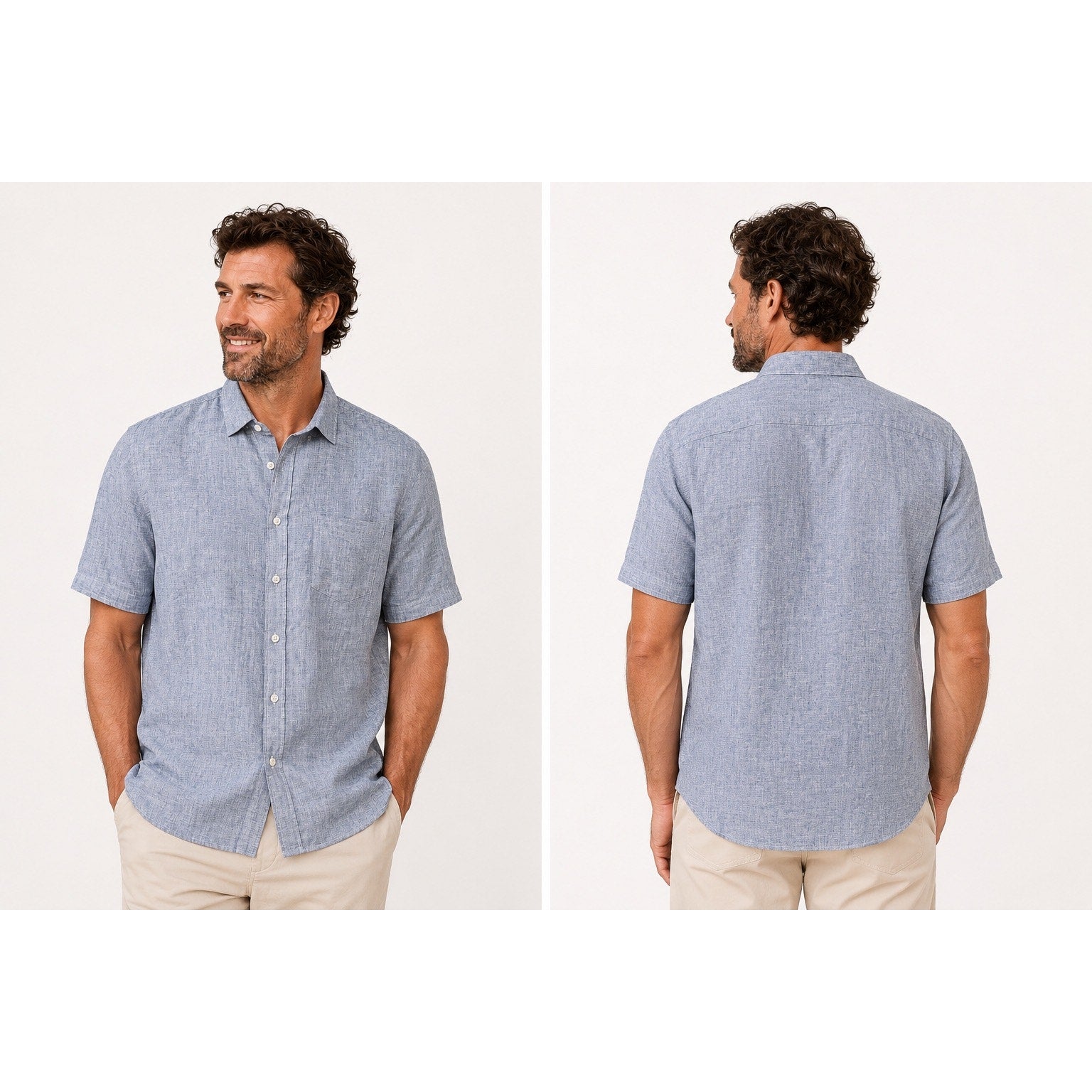 UNTUCKit Valente Linen Short Sleeve Button Down in Blue — Size Medium // Preowned