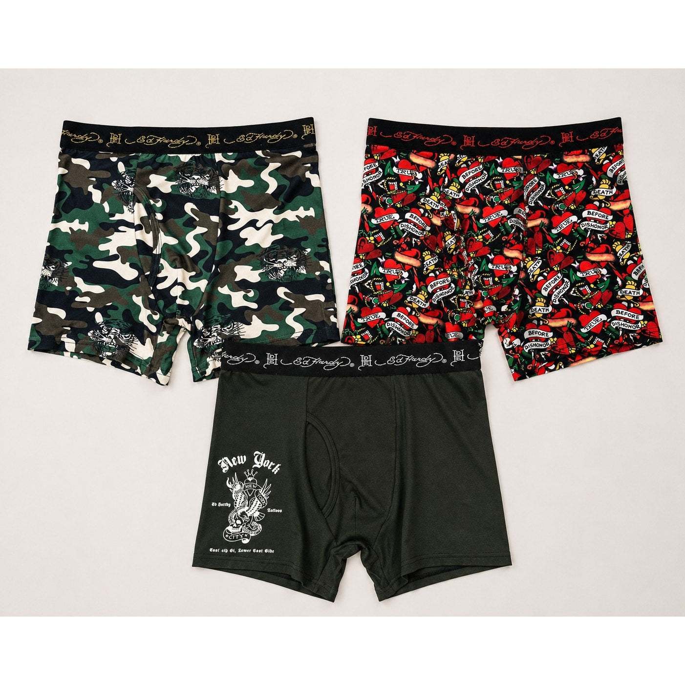 Ed Hardy Micro Modal Microfiber Boxer Briefs 3-Pack in Multi — Size Medium