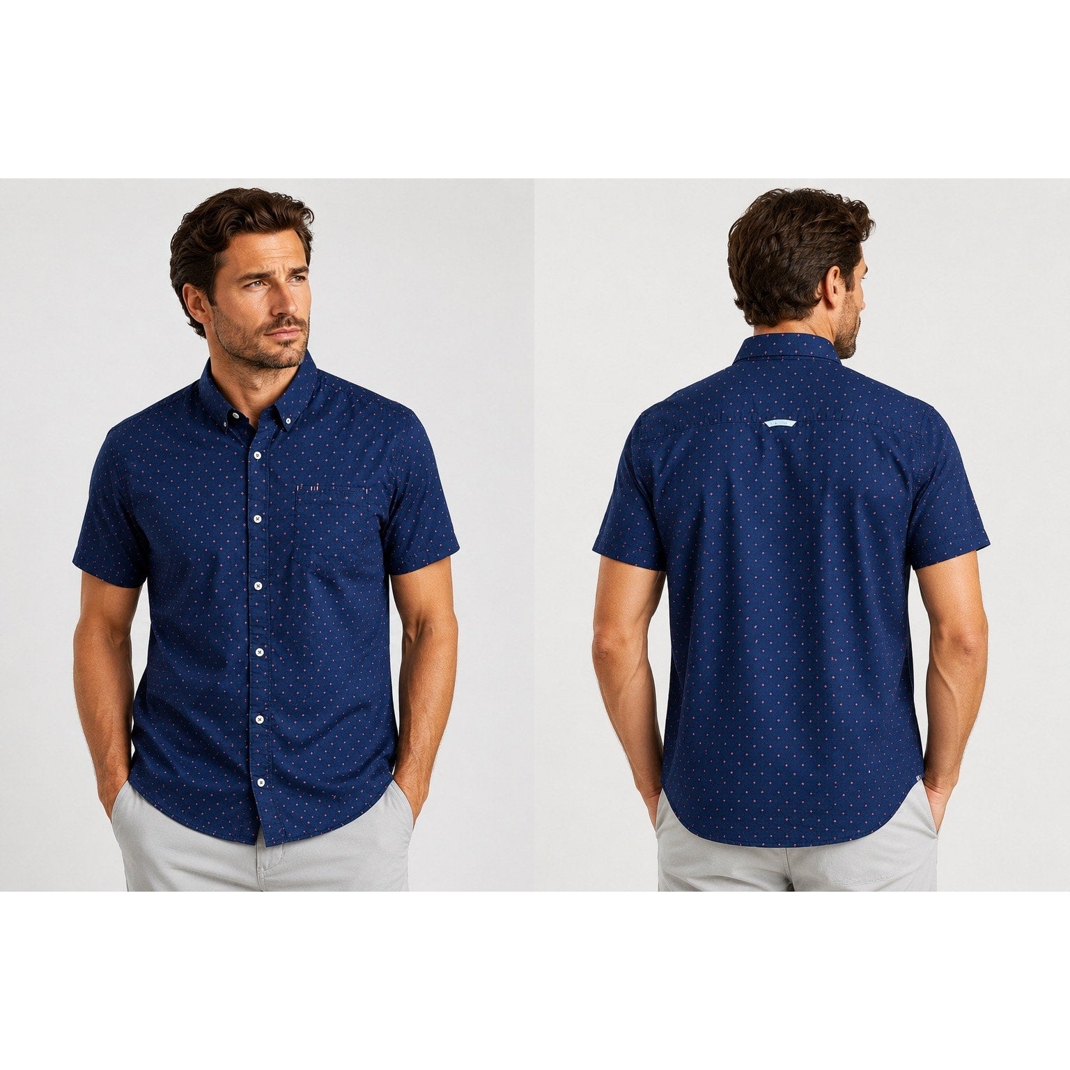 7 Diamonds Systematic Fit Short Sleeve Button Down in Navy Red — Size Medium // Preowned