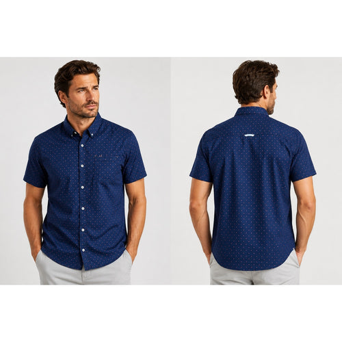 7 Diamonds Systematic Fit Short Sleeve Button Down in Navy Red — Size Medium // Preowned