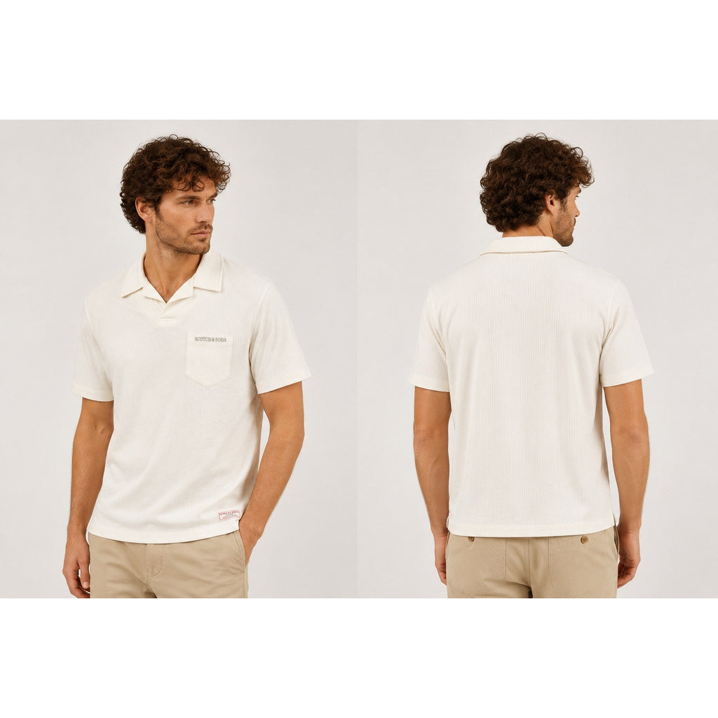 Scotch & Soda Rib Johnny Collar Pocket Polo in Egg Nog — Size Medium