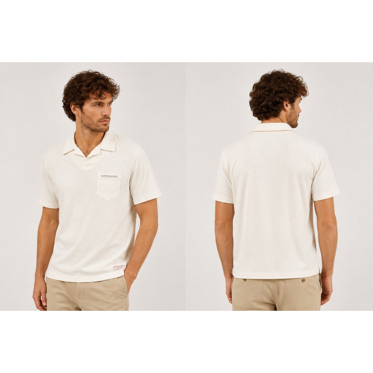 Scotch & Soda Rib Johnny Collar Pocket Polo in Egg Nog — Size Medium