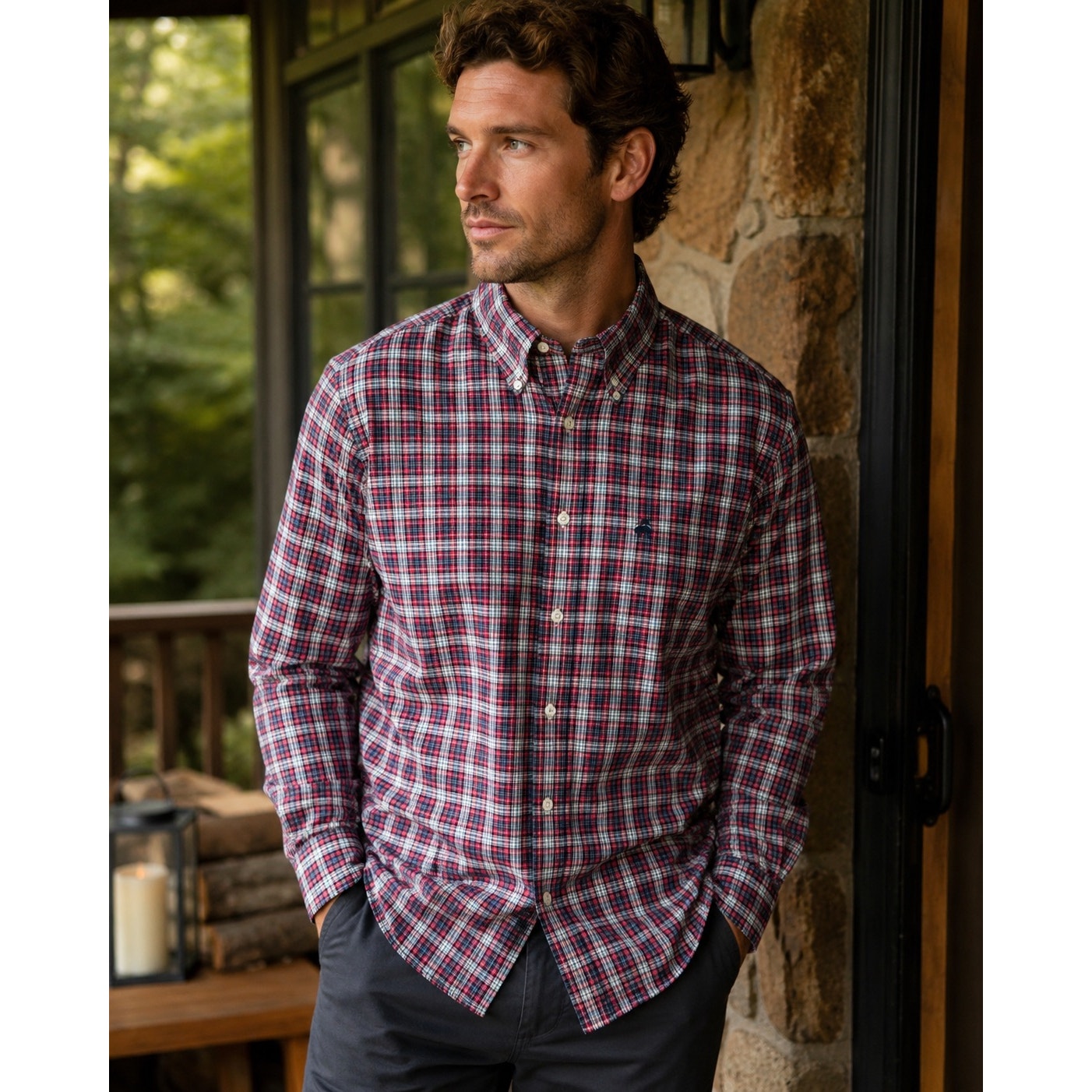 Brooks Brothers Plaid Long Sleeve Shirt in Red, Gray, White, Black — Size Large // Preowned