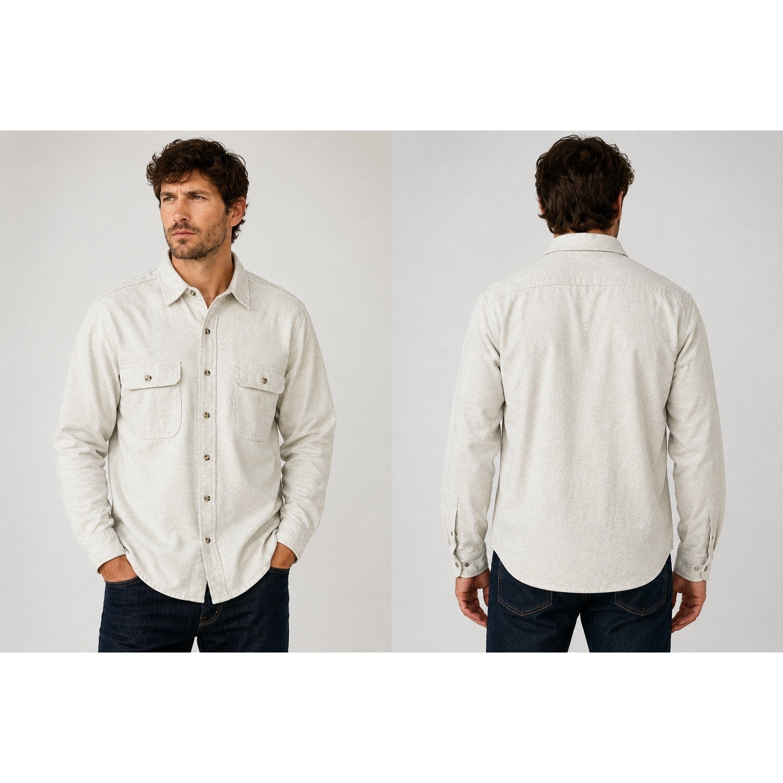 FiveBrother Vintage Made in USA Brawny Flannel Long Sleeve Shirt in Natural — Size Large // Preowned