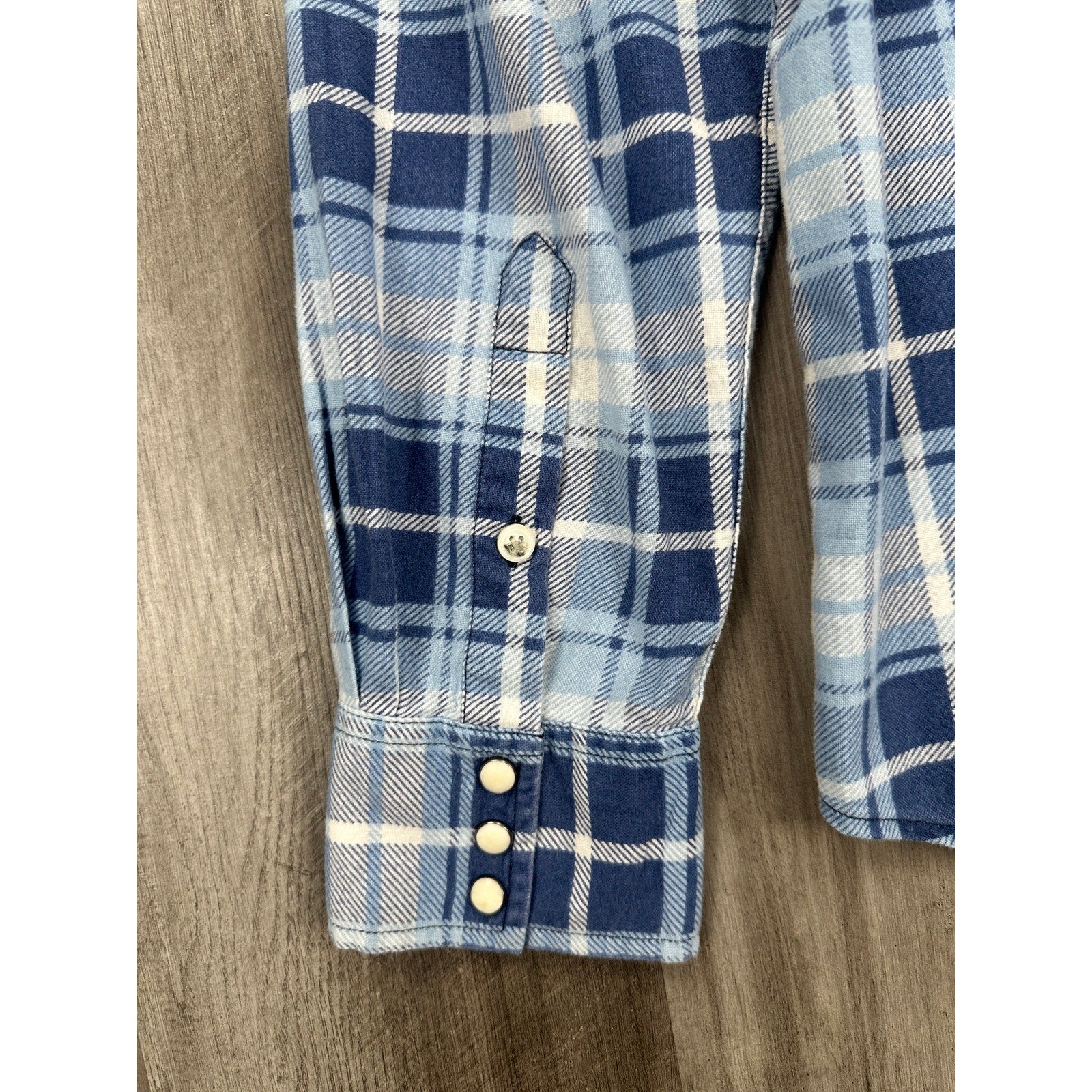 Ralph Lauren Denim and Supply Flannel Plaid Long Sleeve Pearl Snap Button Down in Blue Light Blue White — Size Large // Preowned