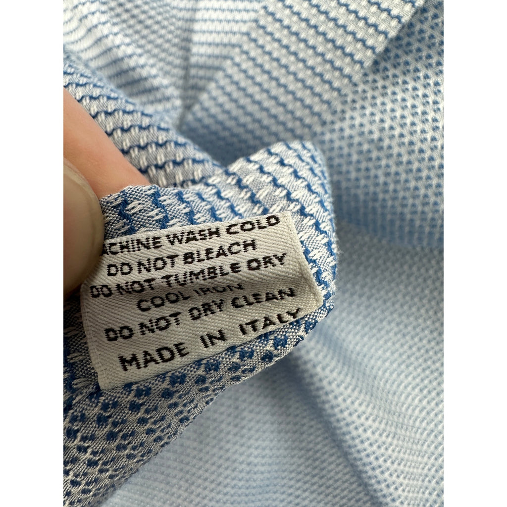 Canali Impeccabile Made in Italy Textured Stitch Long Sleeve Shirt in Light Blue, Blue, Gray — Size 41/16 (Large) // Preowned