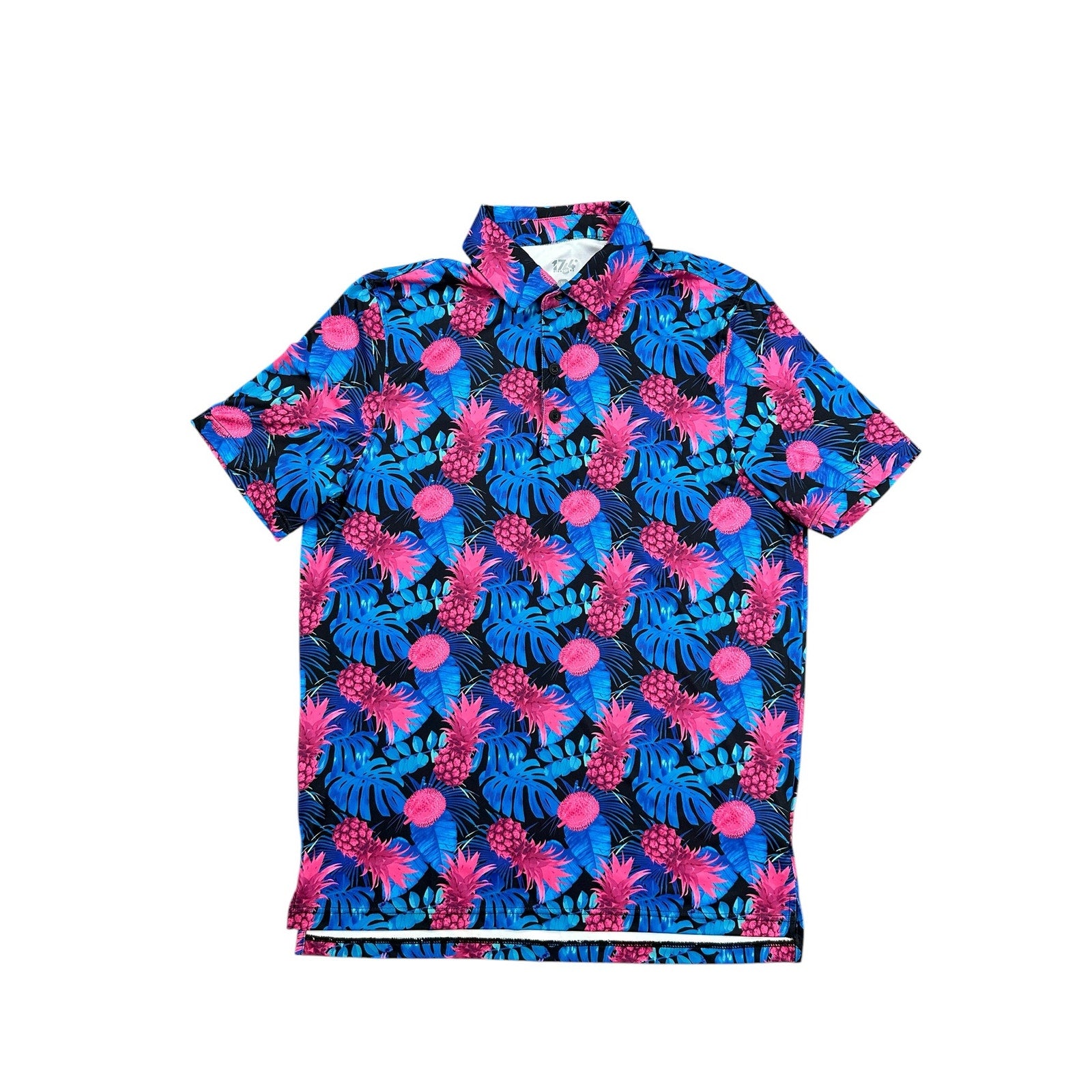 1764 Signature Pink Ananas Hawaiian Pineapple Golf Polo in Black — Size Medium