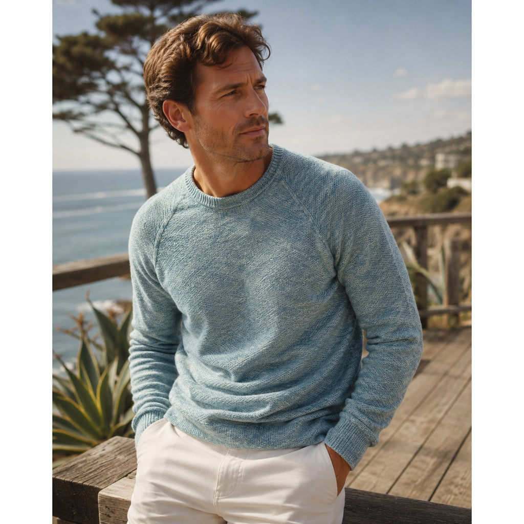 Tommy Bahama Soundscape Crew Long Sleeve Pullover Sweater in Vacation Blue — Size XL