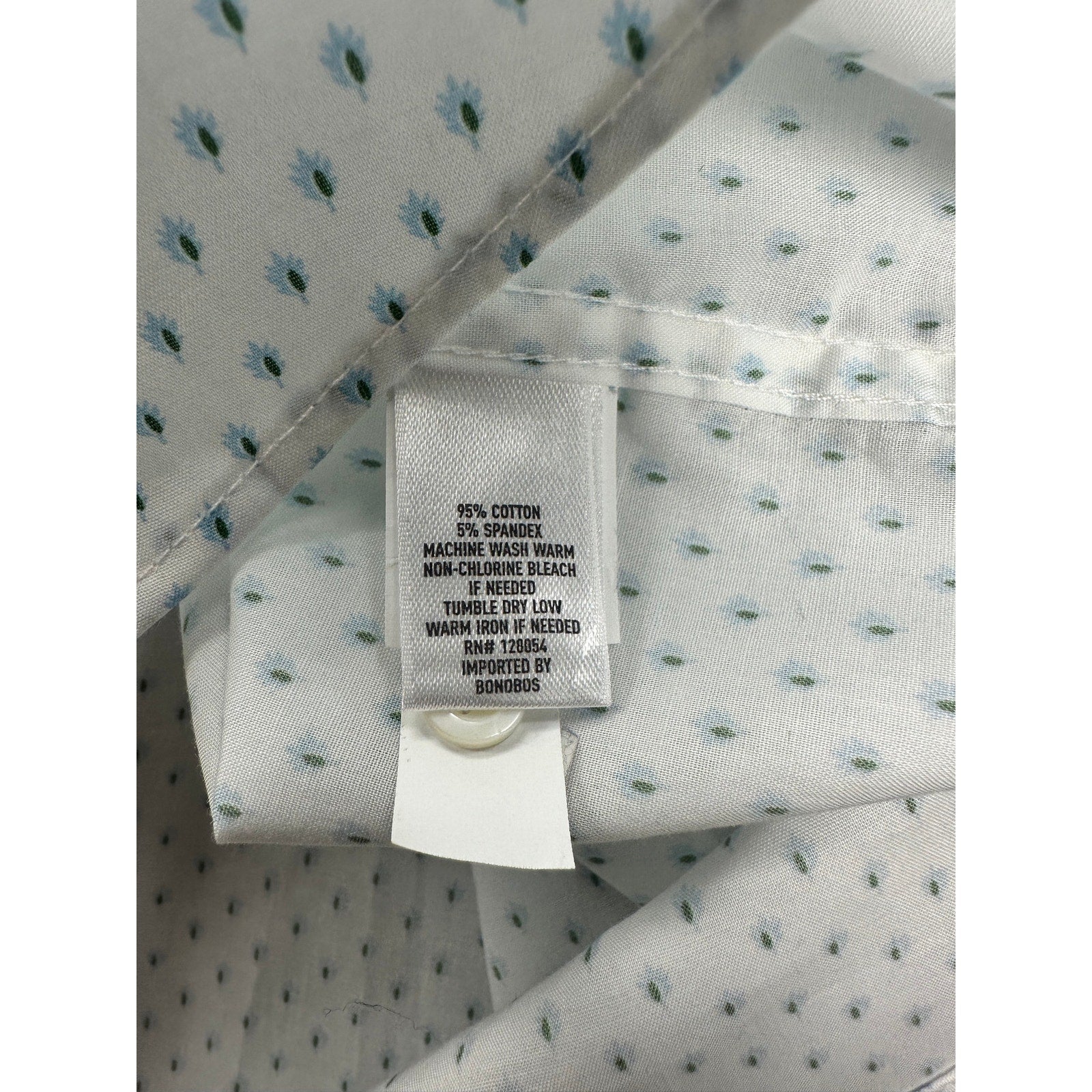 Bonobos Tailored Fit Long Sleeve Button Down in White with Blue and Green Leaves — Size 17.5/36 (XL)