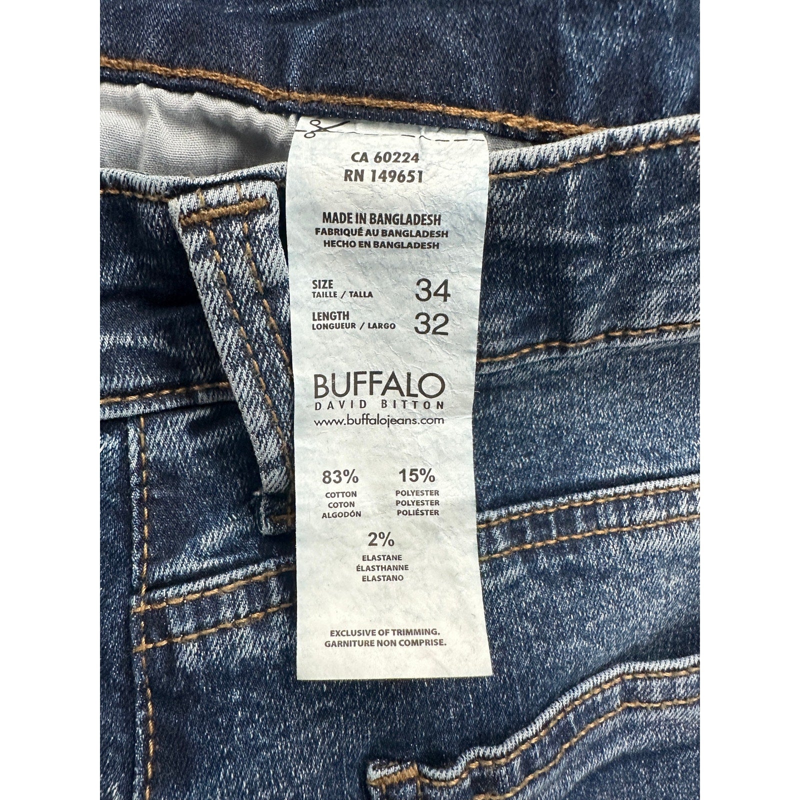 Buffalo David Bitton Ash Slim Stretch Jean in Indigo Sanded — Size 34x32
