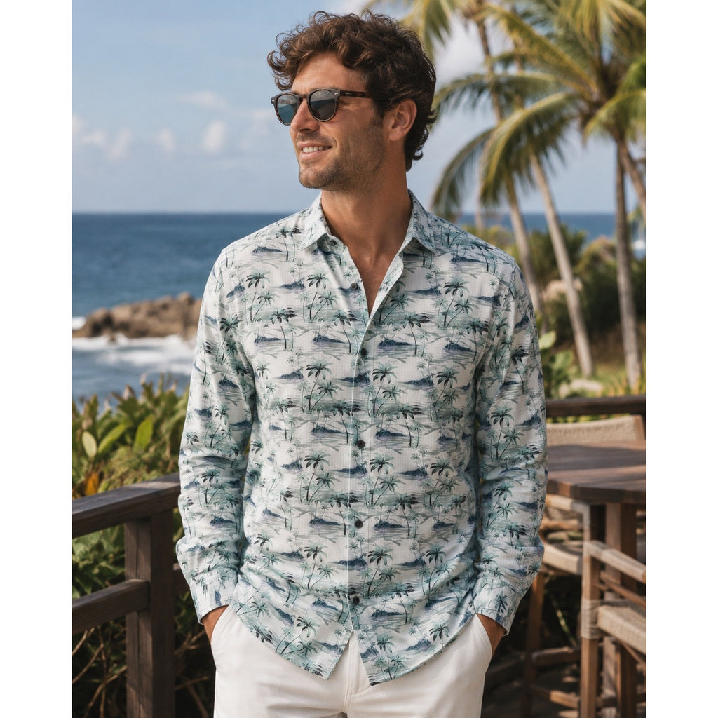 Tommy Bahama Bahama Coast Oceanic Oasis Long Sleeve Shirt in Lapland Green — Size 3XL