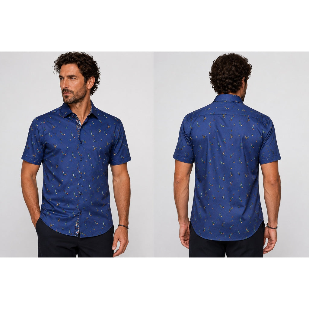 Robert Graham Good-Night Cocktail Classic Fit Short Sleeve Shirt in Navy — Size Medium