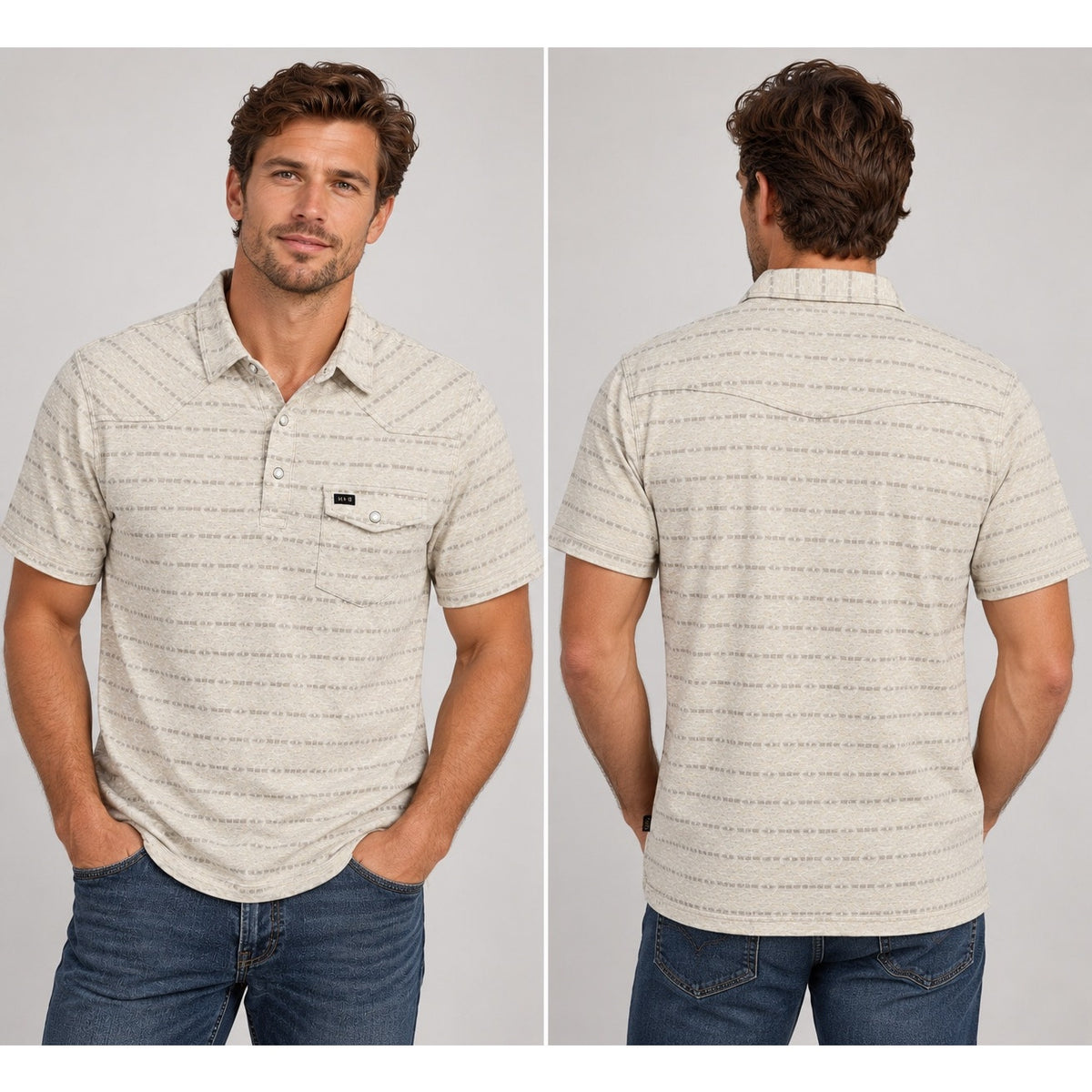Howler Brothers Ranchero Jacquard Pearl Snap Polo — Size Medium // Preowned