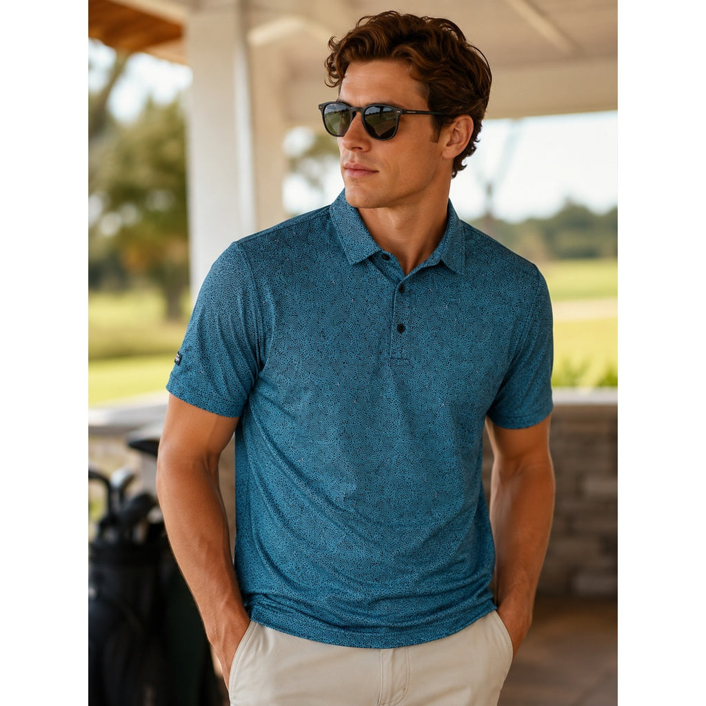 Sunday Swagger Dotted Golf Polo in Teal Black Hot Coral — Size 2XL // Preowned