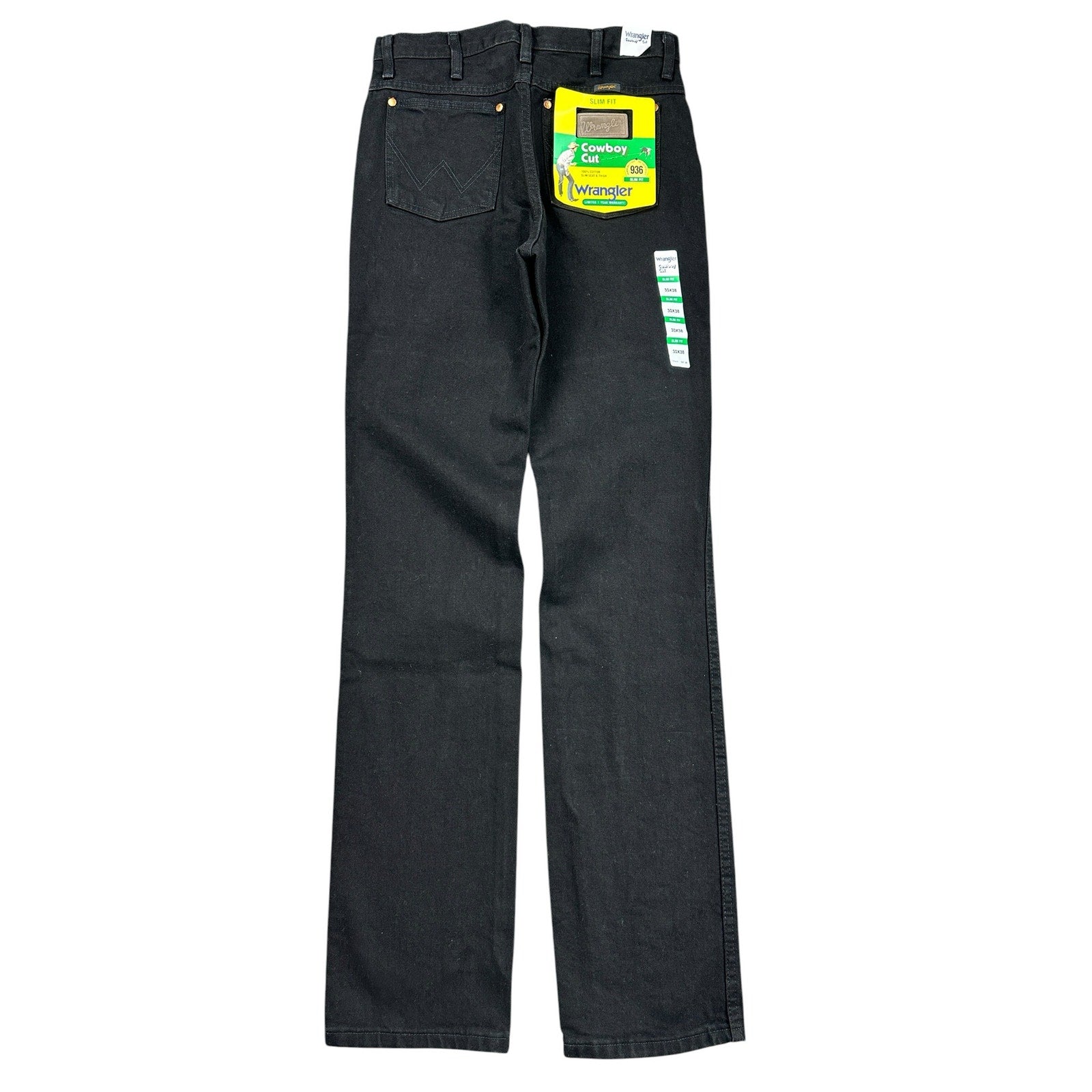 Wrangler Cowboy Cut 936 Slim Fit Black Heavyweight Denim Jeans — 30x38