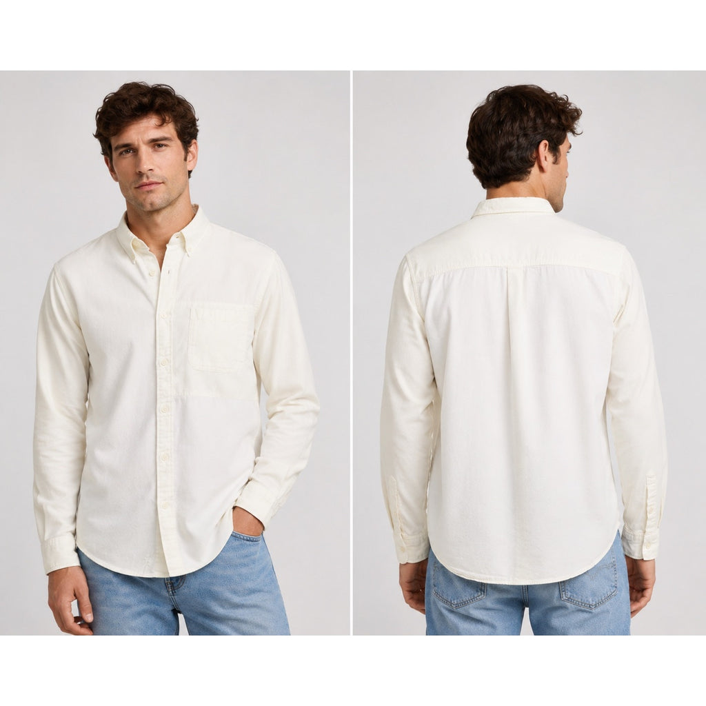 FRAME Classic Fit Tonal Blacking Shirt in Light Cream, Off White — Size XL // Preowned