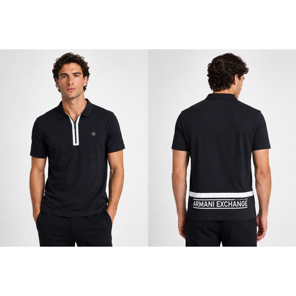 Armani Exchange Relaxed Fit Zip Front Polo in Black — Size Small // Preowned