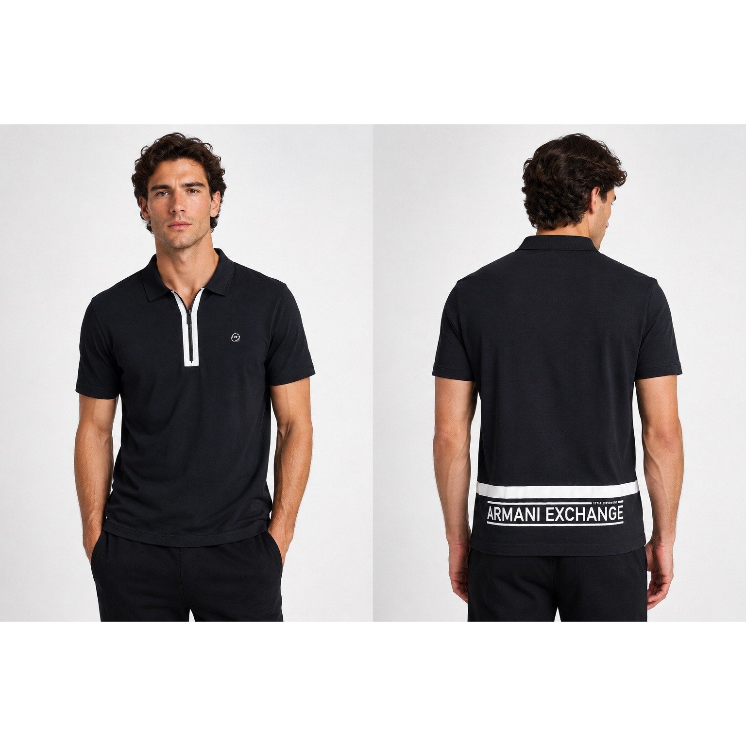 Armani Exchange Relaxed Fit Zip Front Polo in Black — Size Small // Preowned