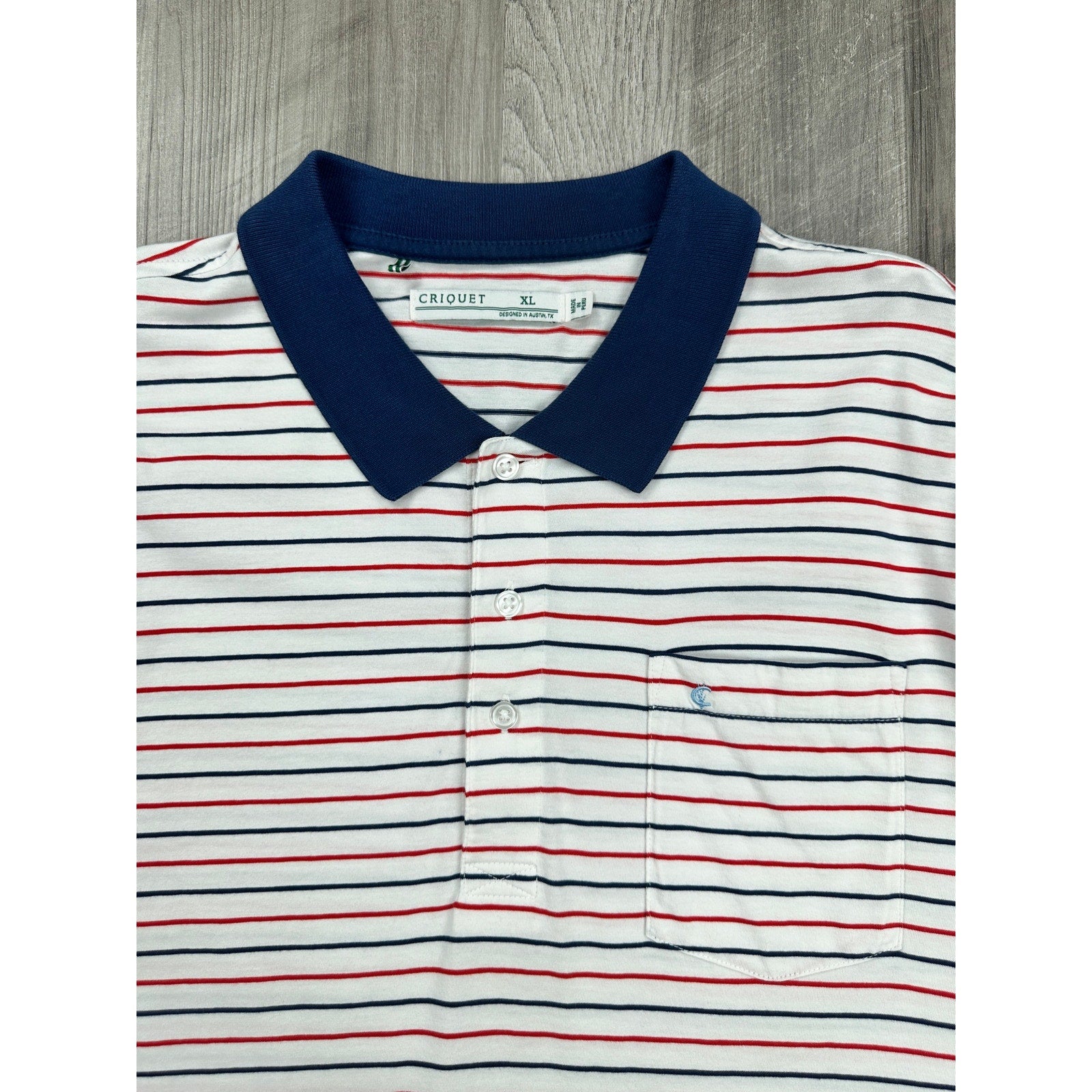 Criquet Classic Players Shirt Striped Polo White Red Navy Pima Cotton — Size XL