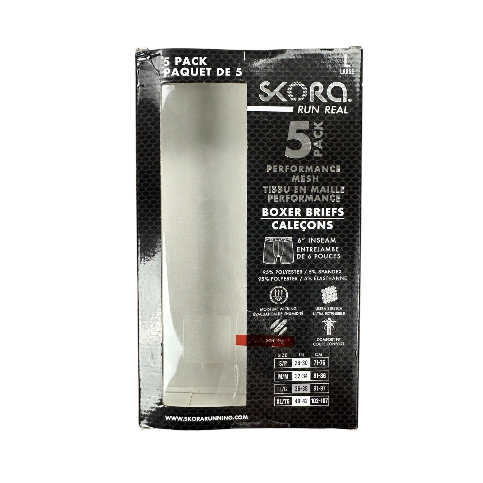 Skora Run Real Performance Mesh 6-Inch Boxer Briefs 5-Pack — Size Large