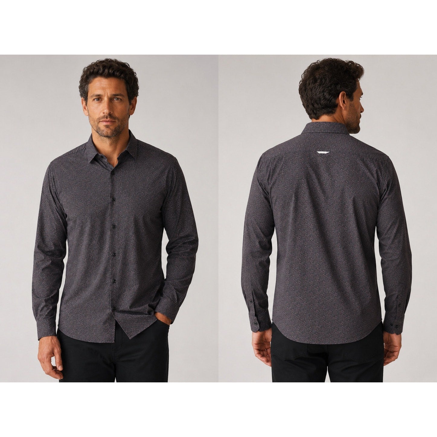 7 Diamonds Memphis Sky 4-Way Stretch Woven Long Sleeve Button Down in Black Mud Brown Light Blue — Size Large // Preowned