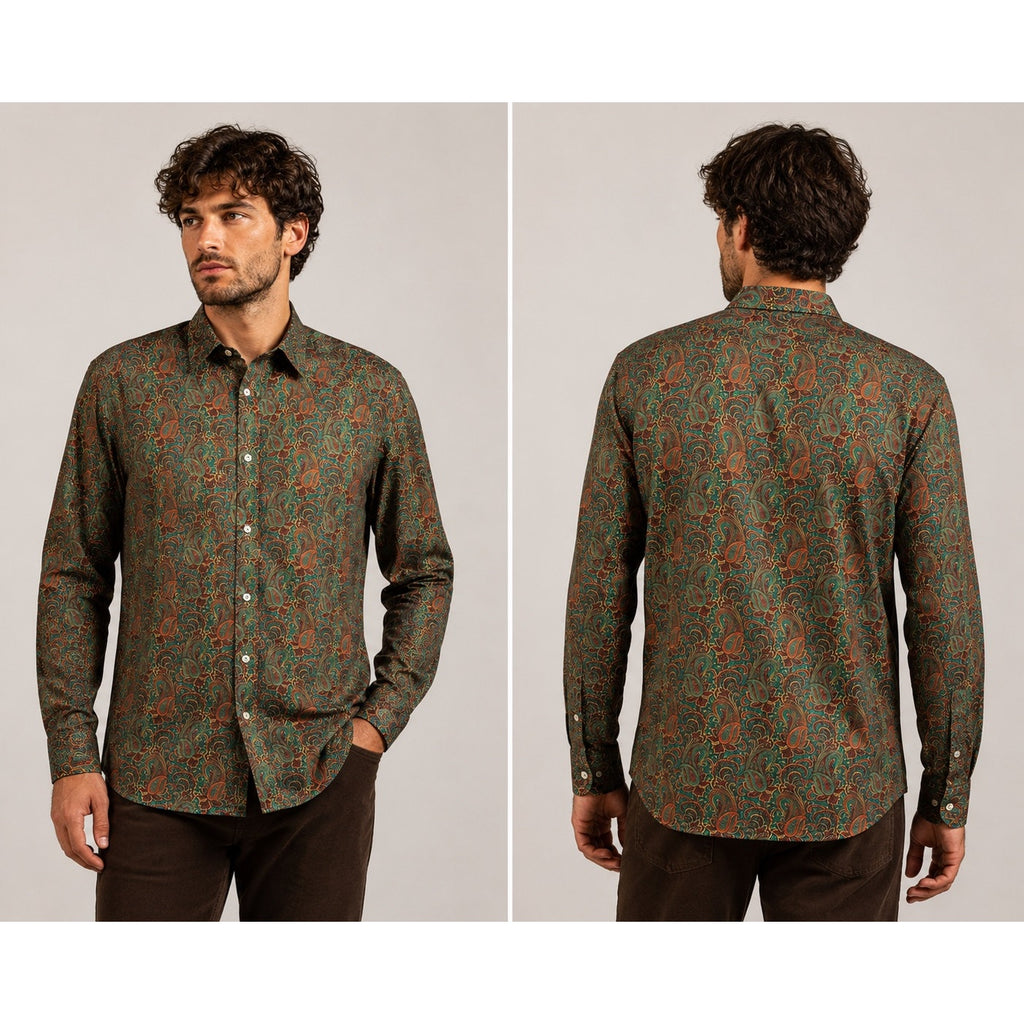 Maus & Hoffman Solemare Made in Italy Paisley Long Sleeve Button Down in Green, Red and Golden Yellow — Size XL // Preowned