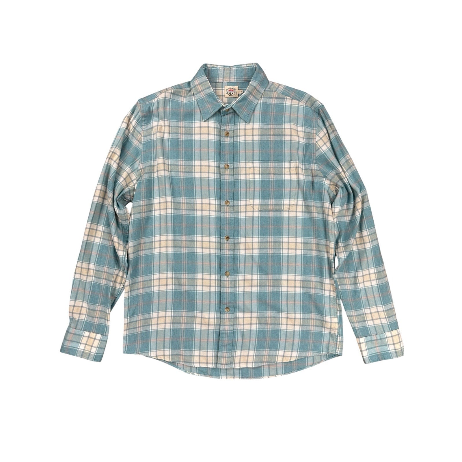Faherty All-Time Lightweight Brushed Flannel Plaid Long Sleeve Button - Large