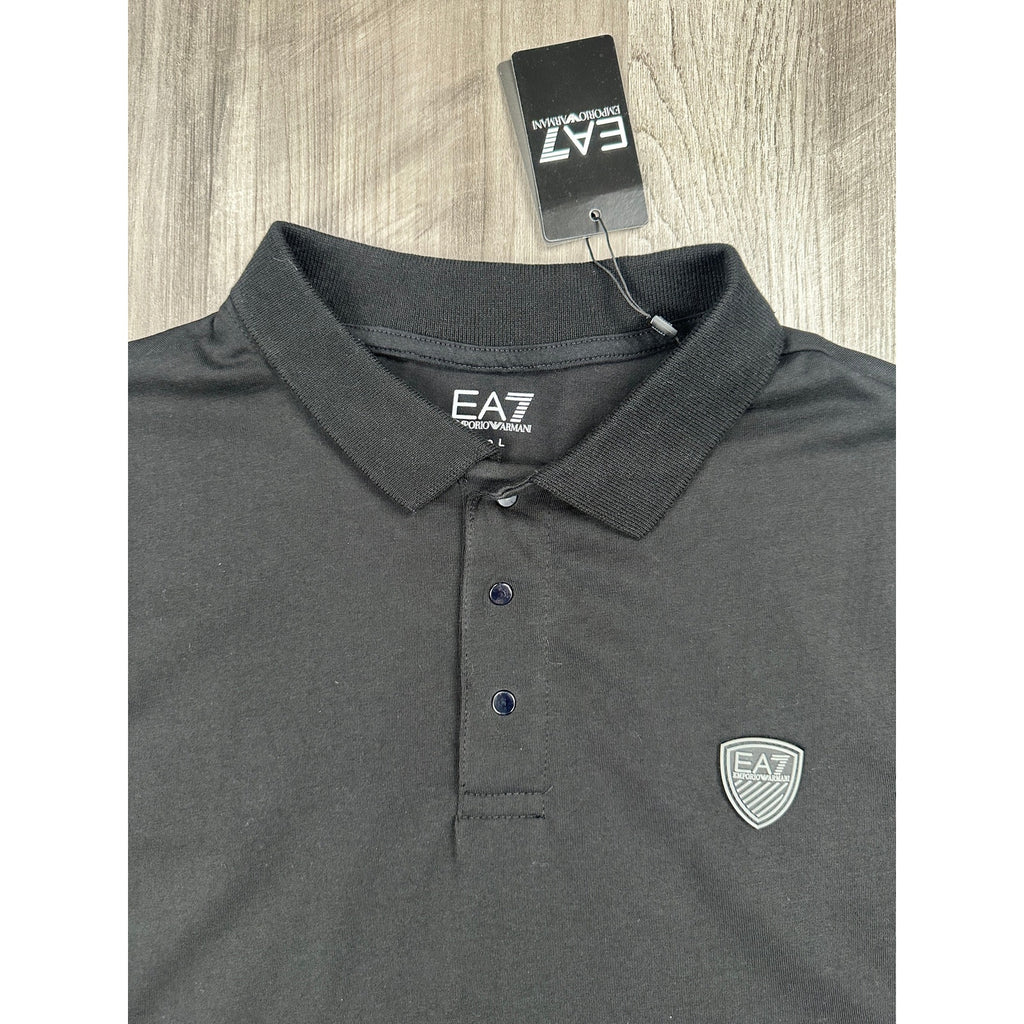 Emporio Armani EA7 Core Shield Collection Cotton Jersey Polo Shirt in Black — Size Large
