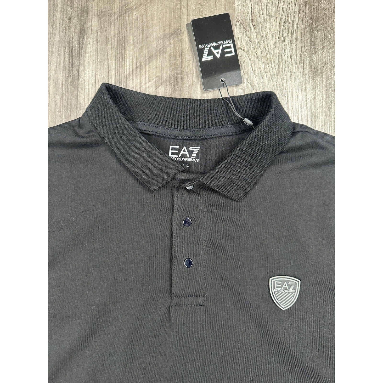 Emporio Armani EA7 Core Shield Collection Cotton Jersey Polo Shirt in Black — Size Large