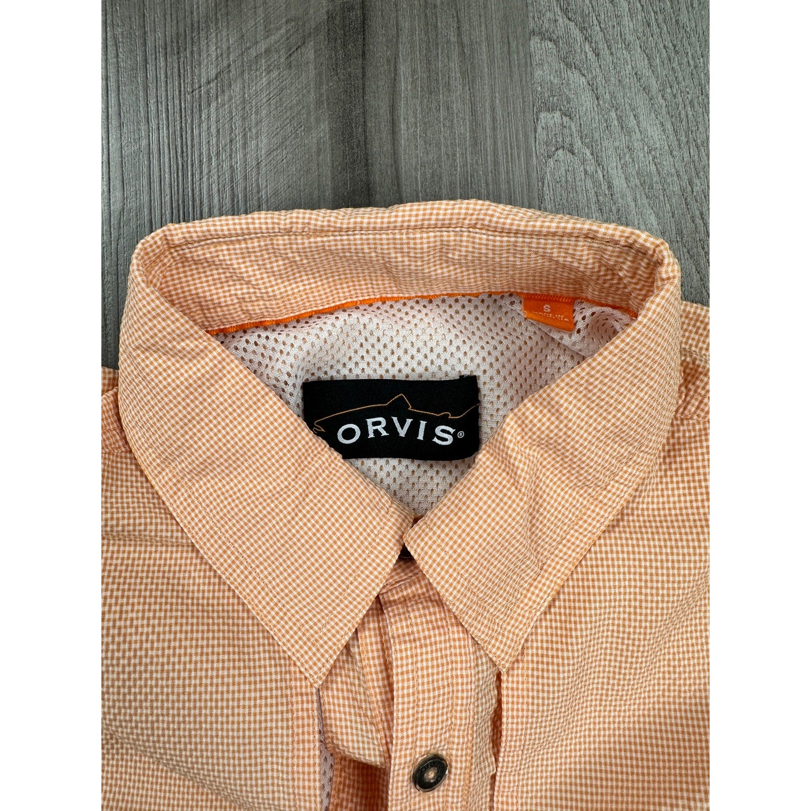 Orvis Open Air Caster UPF 40+ Vented Long Sleeve Fishing Button Down in Orange White — Size Small // Preowned