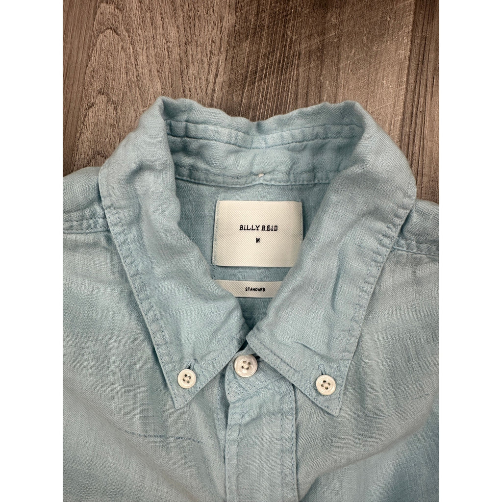 Billy Reid Linen Standard Cut Short Sleeve Button Down Shirt in Light Blue — Size Medium // Preowned