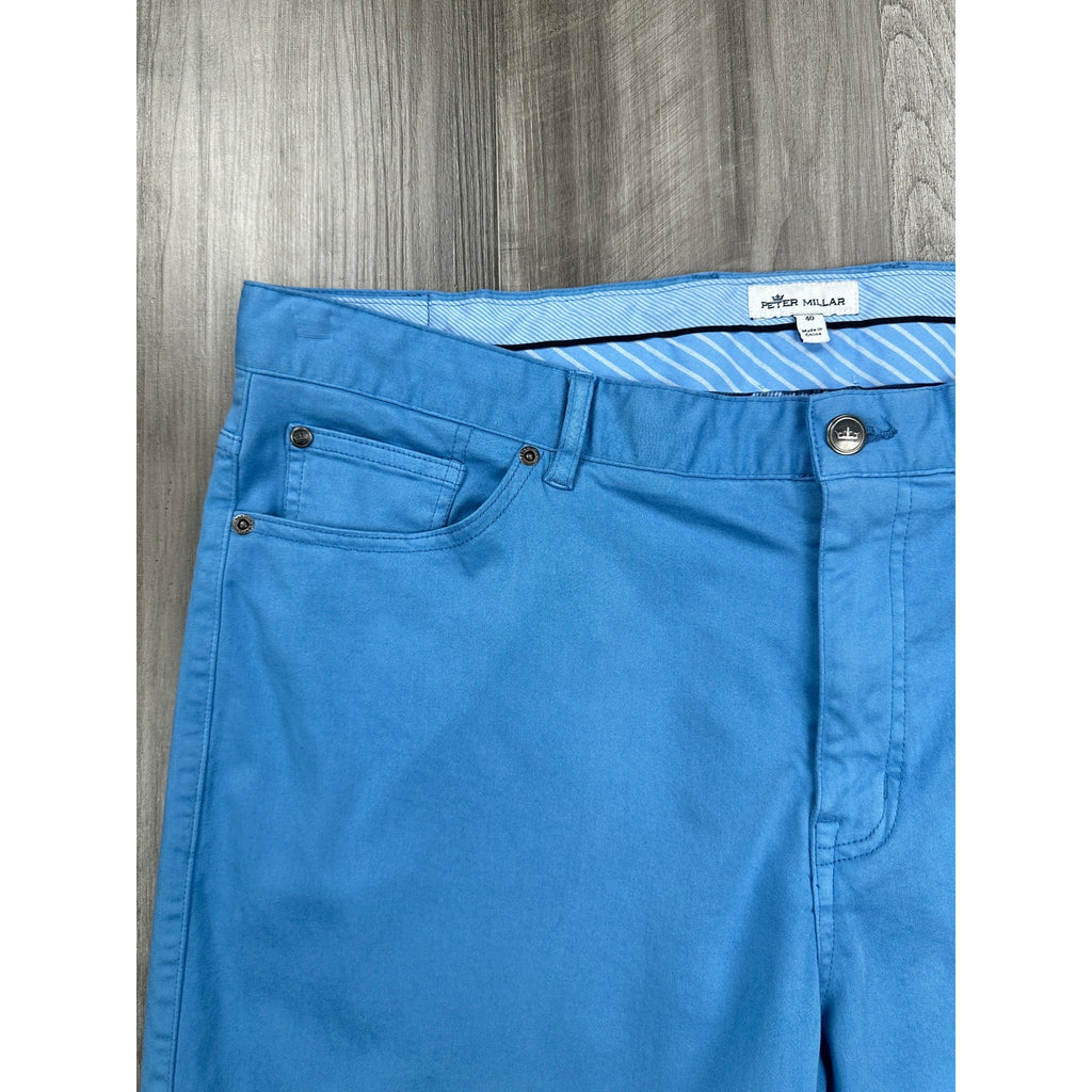 Peter Millar Signature Sateen Five Pocket Pants in Light Blue — Size 40 // Preowned