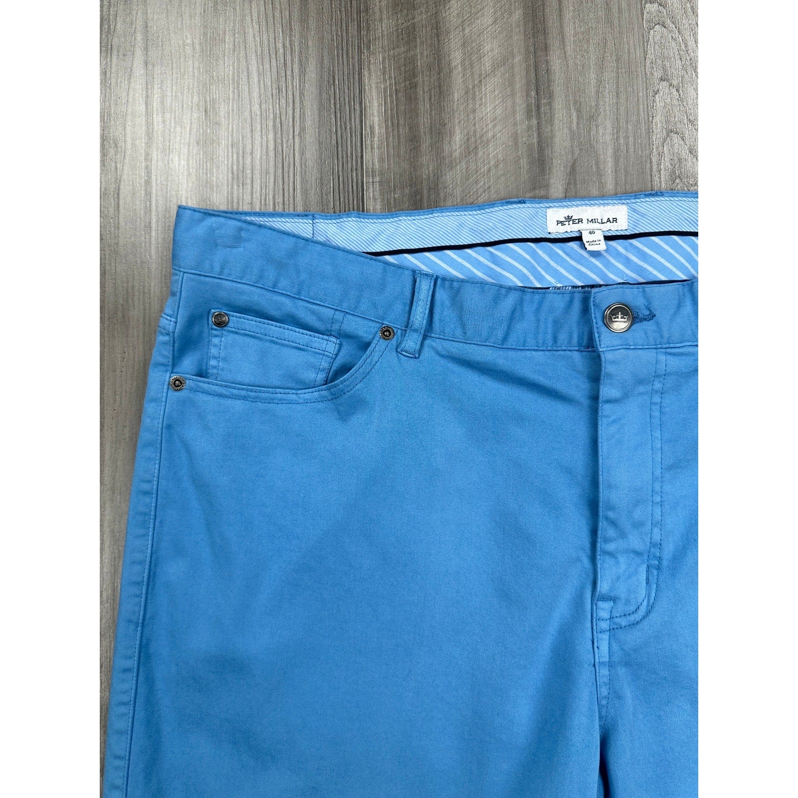 Peter Millar Signature Sateen Five Pocket Pants in Light Blue — Size 40 // Preowned