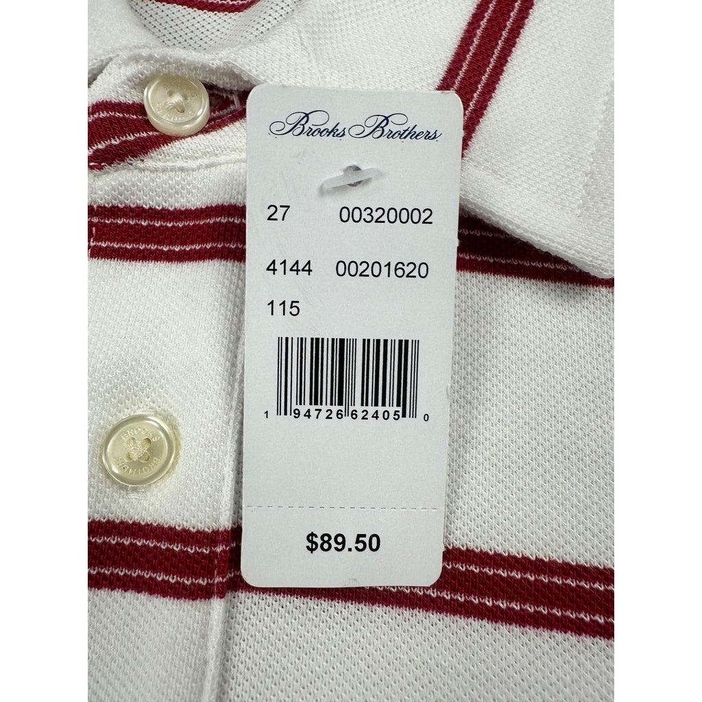 Brooks Brothers Slim Fit Striped Pique Polo in White, Red — Size 2XL
