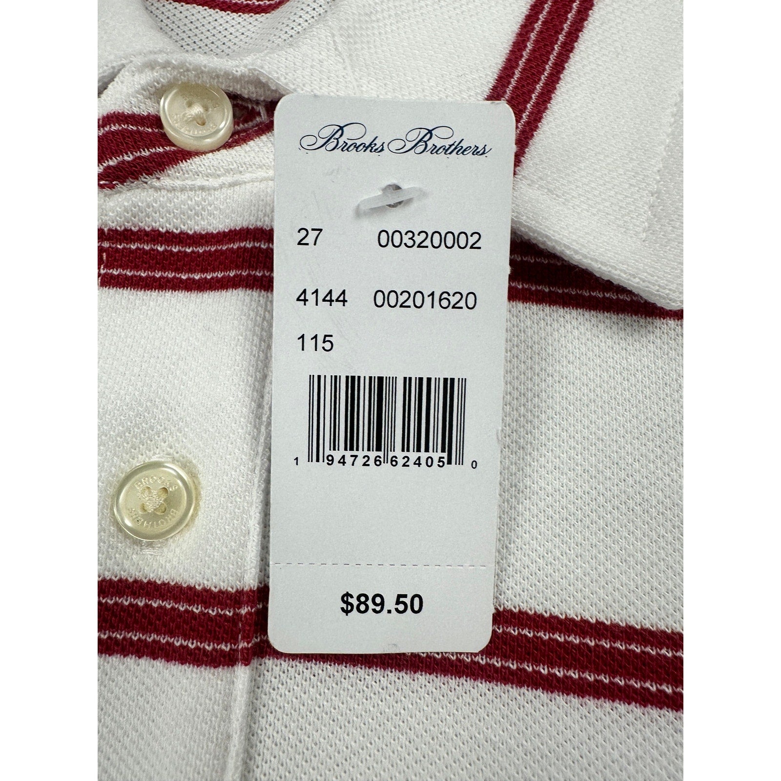 Brooks Brothers Slim Fit Striped Pique Polo in White, Red — Size 2XL