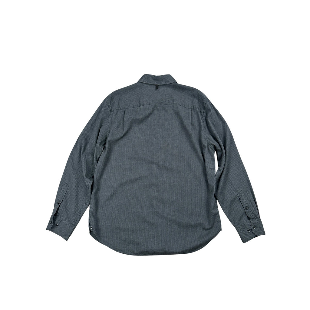 rag and bone Zane Poplin Wave Pinstripe Long Sleeve Button Down in Black and Gray — Size Large