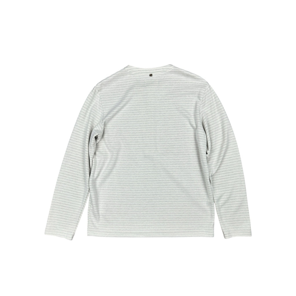 Billy Reid Louis Striped Slim Fit Long Sleeve Henley in Cream, Gray — Size Medium // Preowned