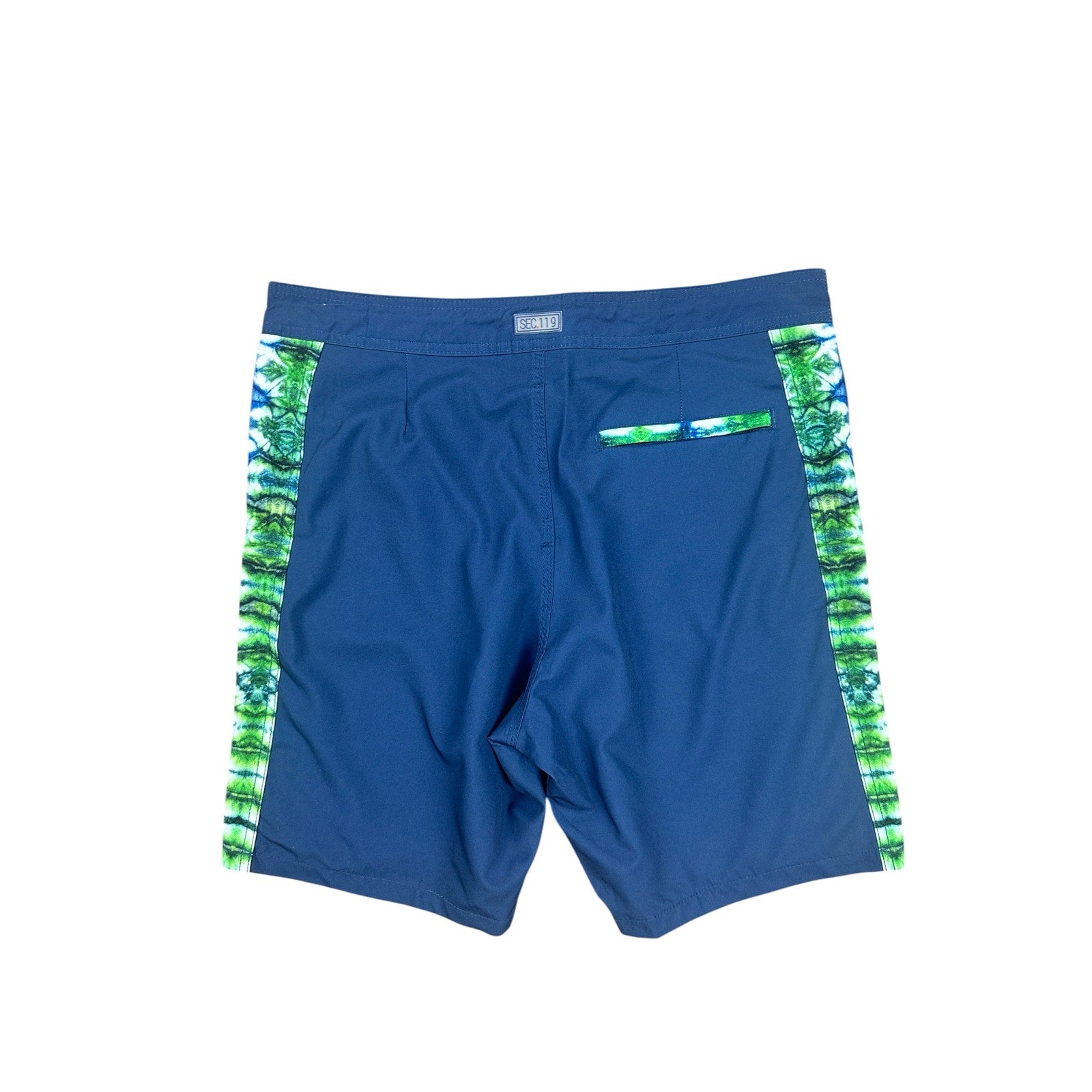 Section 119 x Grateful Dead Bolt Skeleton Hybrid Board Shorts in Navy with Green White Blue Stripes — Size 34