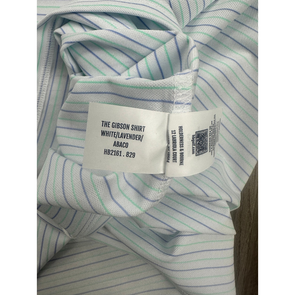 Holderness and Bourne The Gibson Shirt Tailored Fit Golf Polo in White Lavender Abaco — Size 2XL