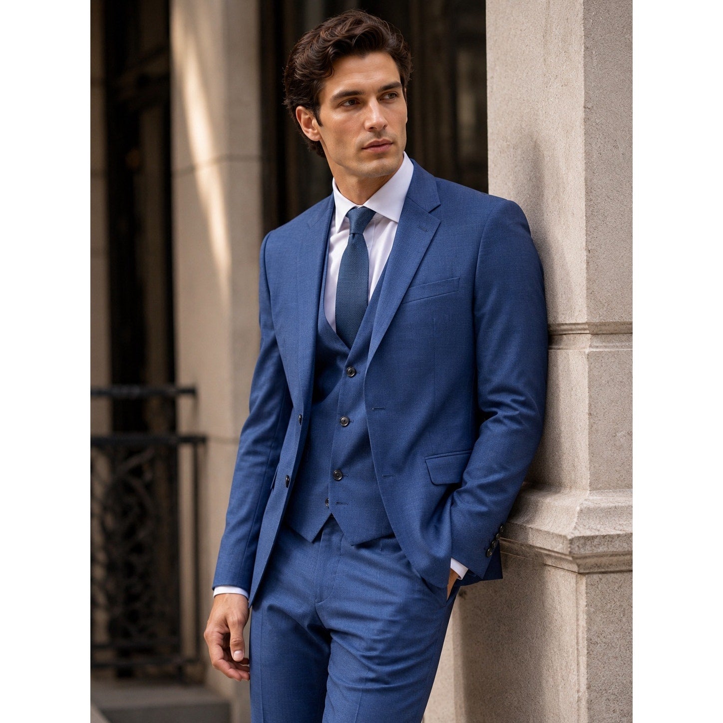 Calvin Klein X Slim Fit Stretch Three Piece Suit in Dark Blue Navy — Size 38R // Preowned