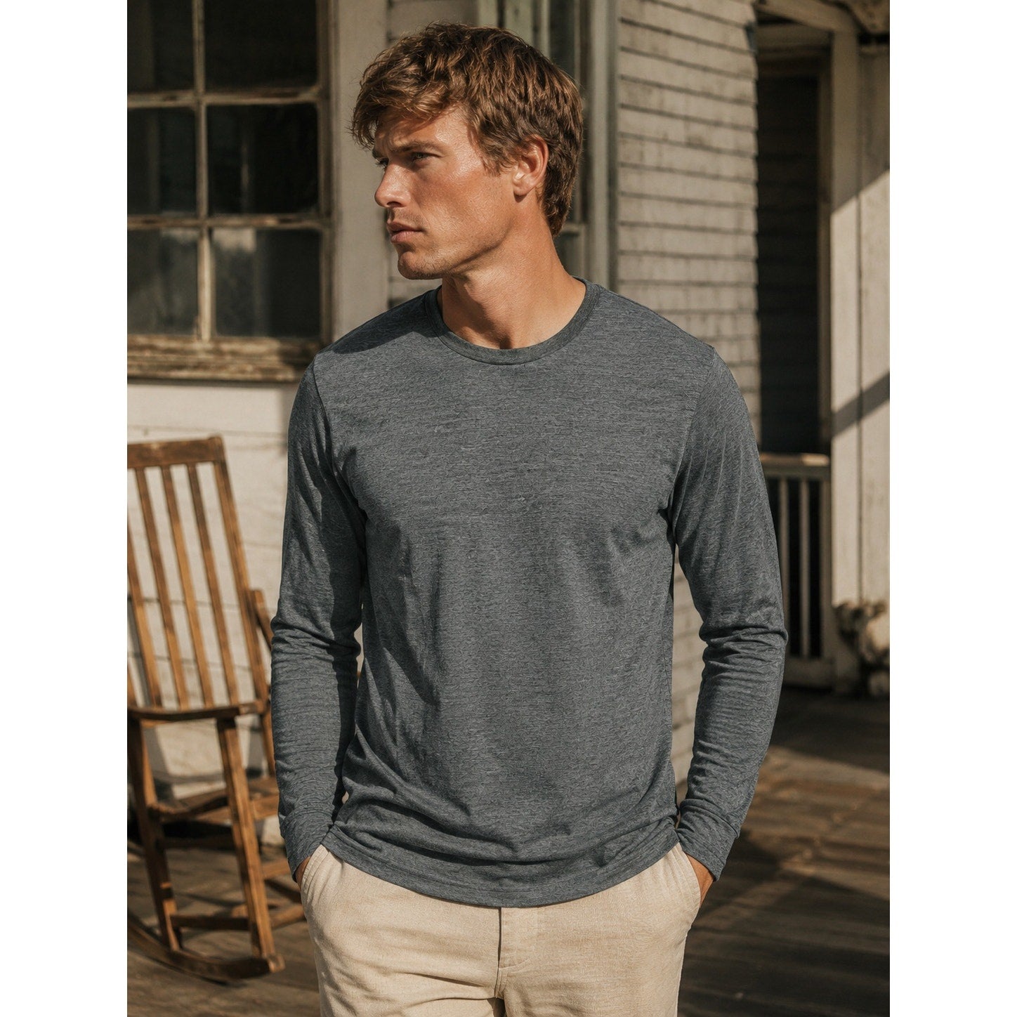 GoodLife Long Sleeve Crew Neck Tee in Heather Charcoal — Size Large