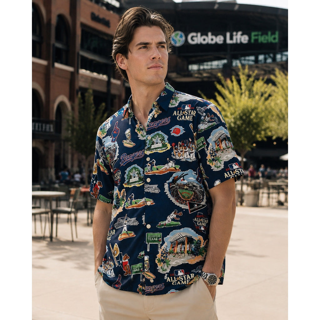 Reyn Spooner MLB Texas Rangers All Star Game 2024 Hawaiian Short Sleeve Shirt in Navy — Size Small // Preowned