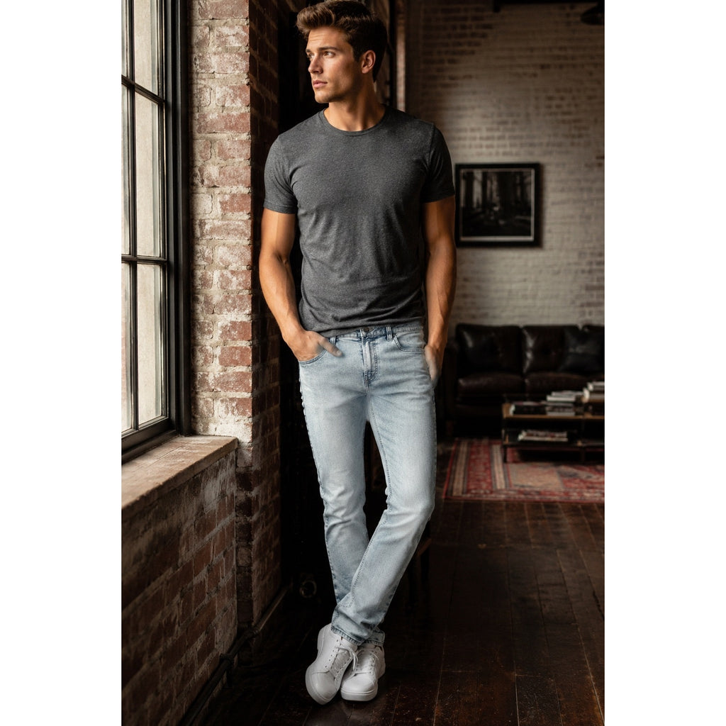 Buffalo David Bitton Ash Slim Stretch Jeans in Bleached and Blasted — Size 34x32