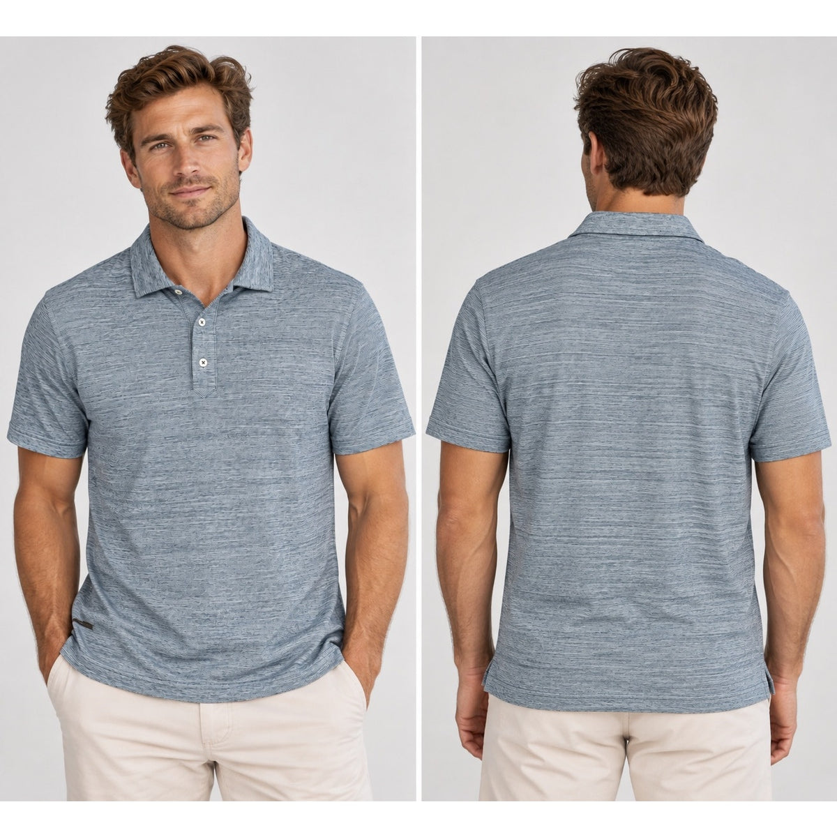 UNTUCKit Bardini Linen Blend Micro Stripe Regular Fit Polo — Size Medium // Preowned