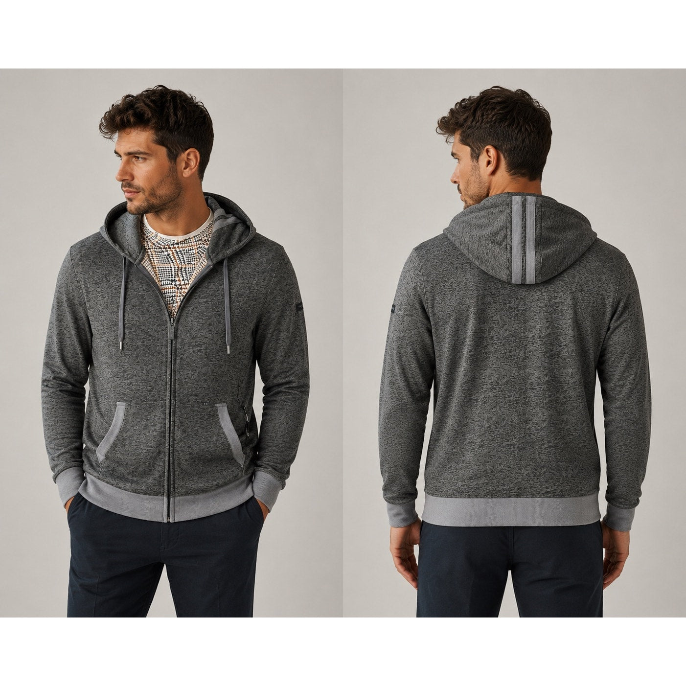 Ted Baker Hacci Single Jersey Full Zip Hoodie in Tornado Heather — Size XL