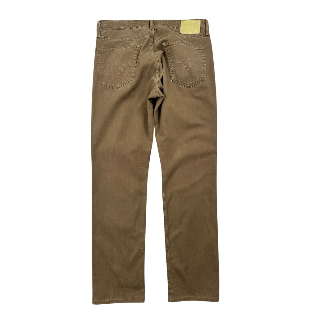 AG Adriano Goldschmied Everett Slim Straight Sueded Stretch Sateen Chino Jean in Brown Micro Check — Size 33x32 // Preowned